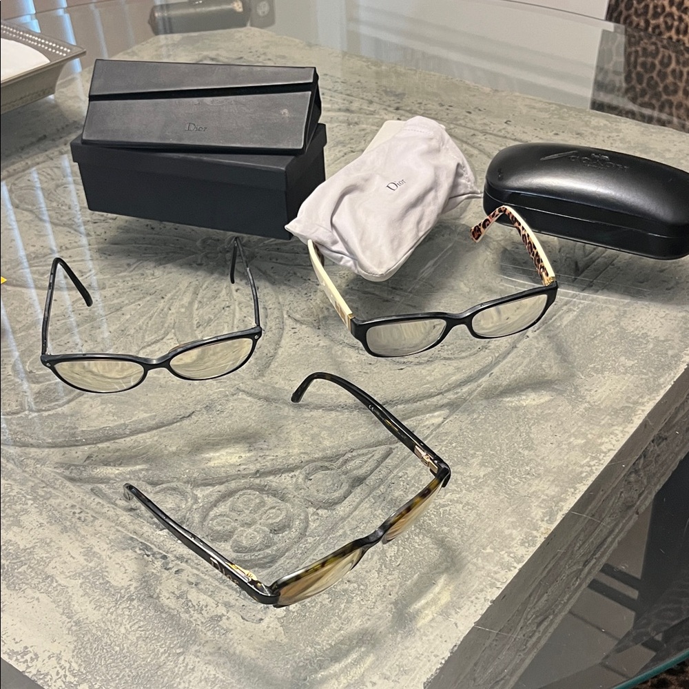 Dior Black and Tortoiseshell Eyewear and. Coach pair with leopard inside